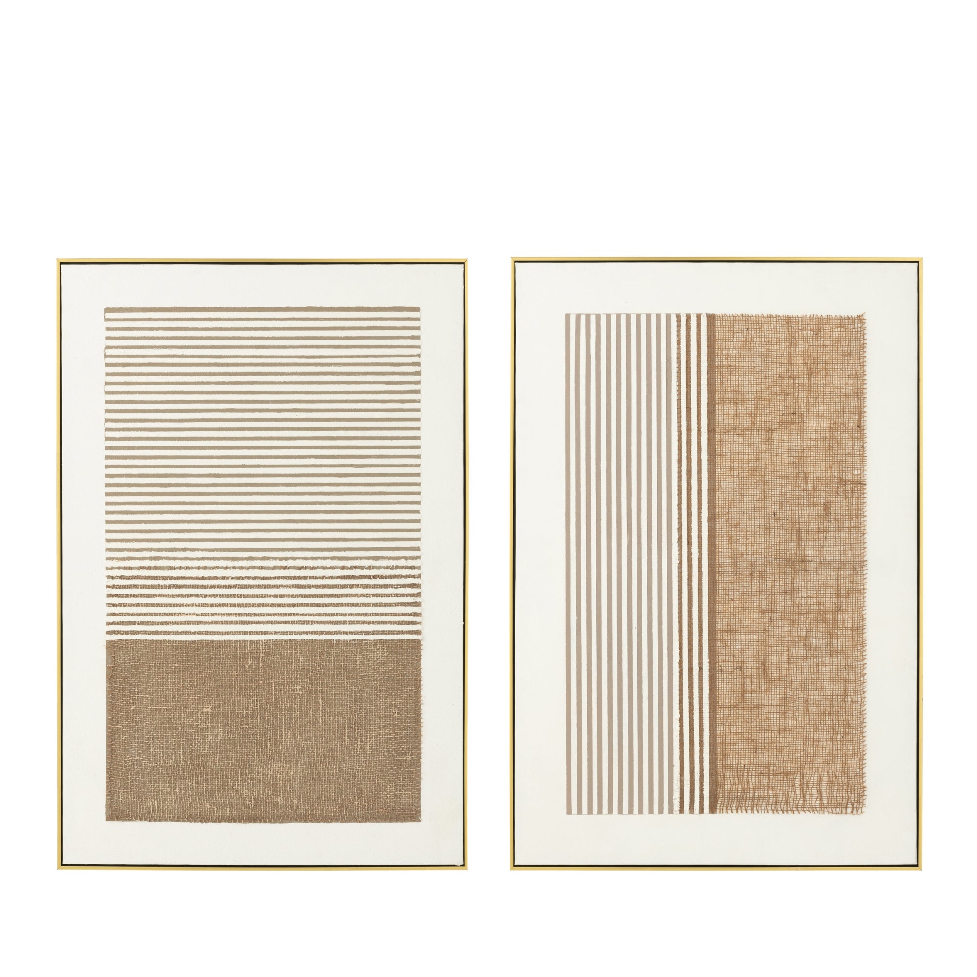 Schilderij Lame Acryl Ecru/Taupe Set van 2 - Schilderij - J-Line - livinglovely.nl