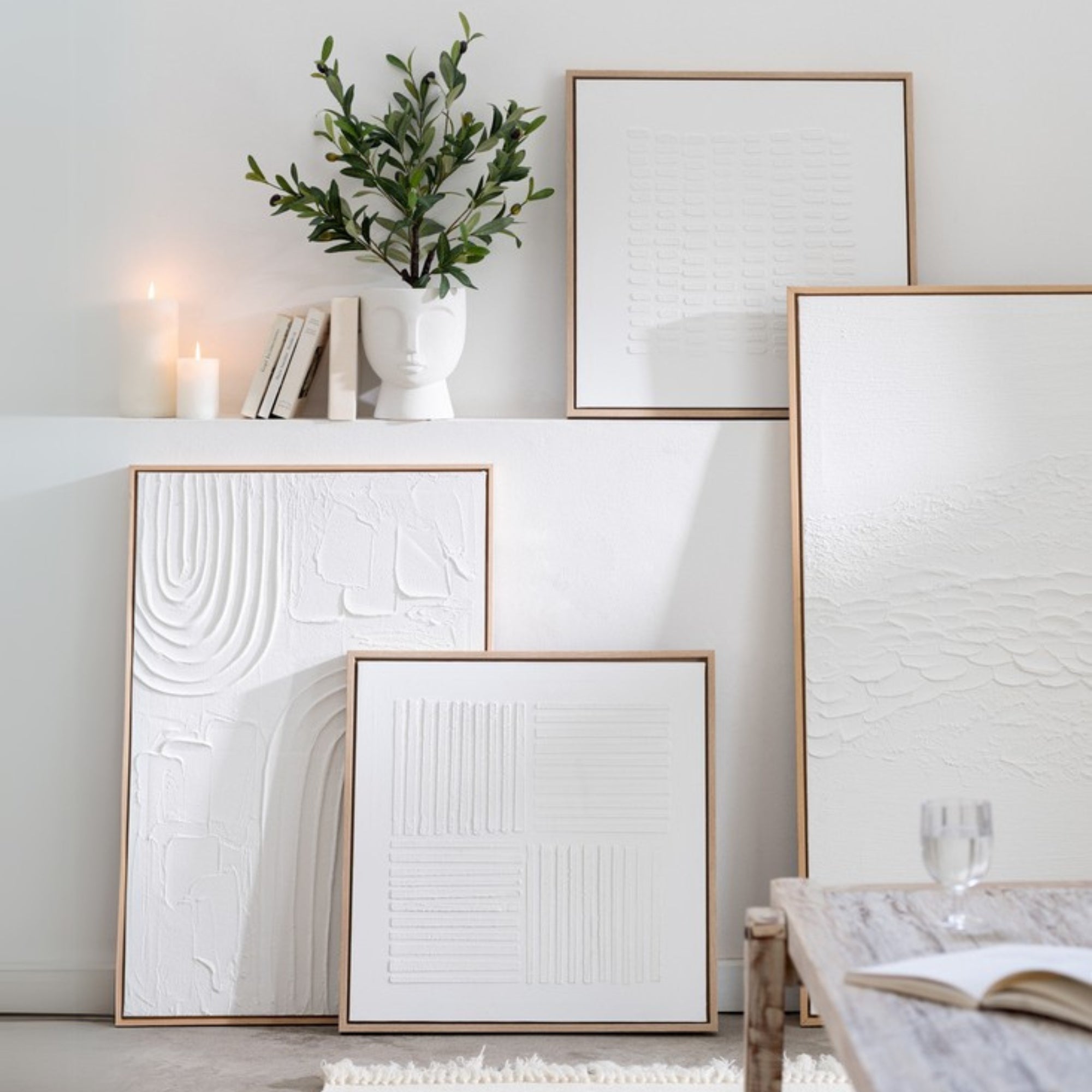 Schilderij Lauwra Canvas Wit - Schilderij - J-Line - livinglovely.nl