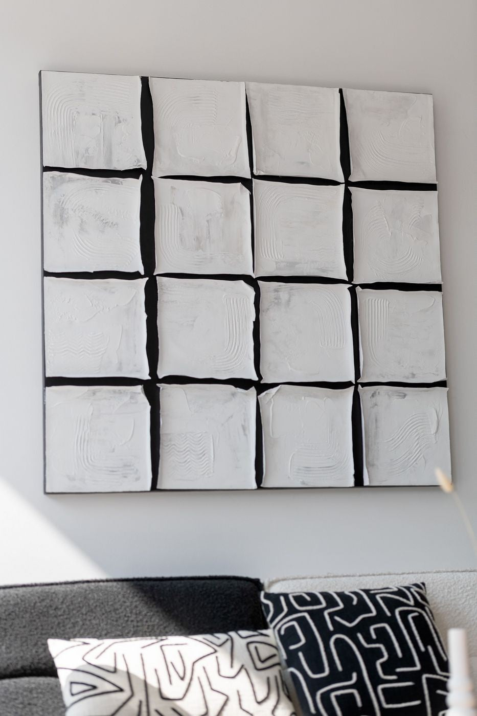 Schilderij Vierkant Acrylverf/Canvas Wit/Zwart - Schilderij - J-Line - livinglovely.nl