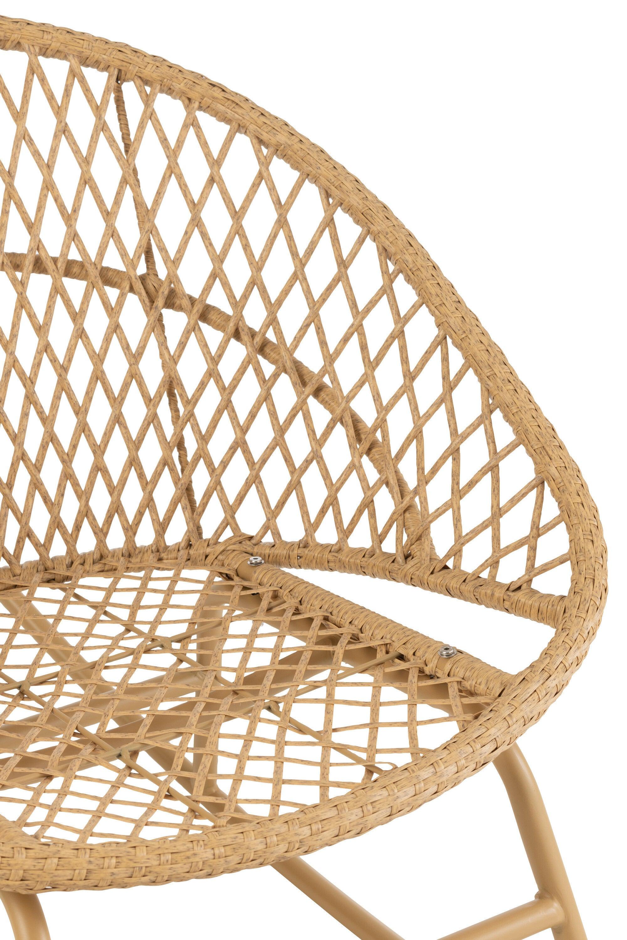 Schommelstoel + Kussen Zayo Metaal/Riet Beige - Fauteuil - J-Line - livinglovely.nl