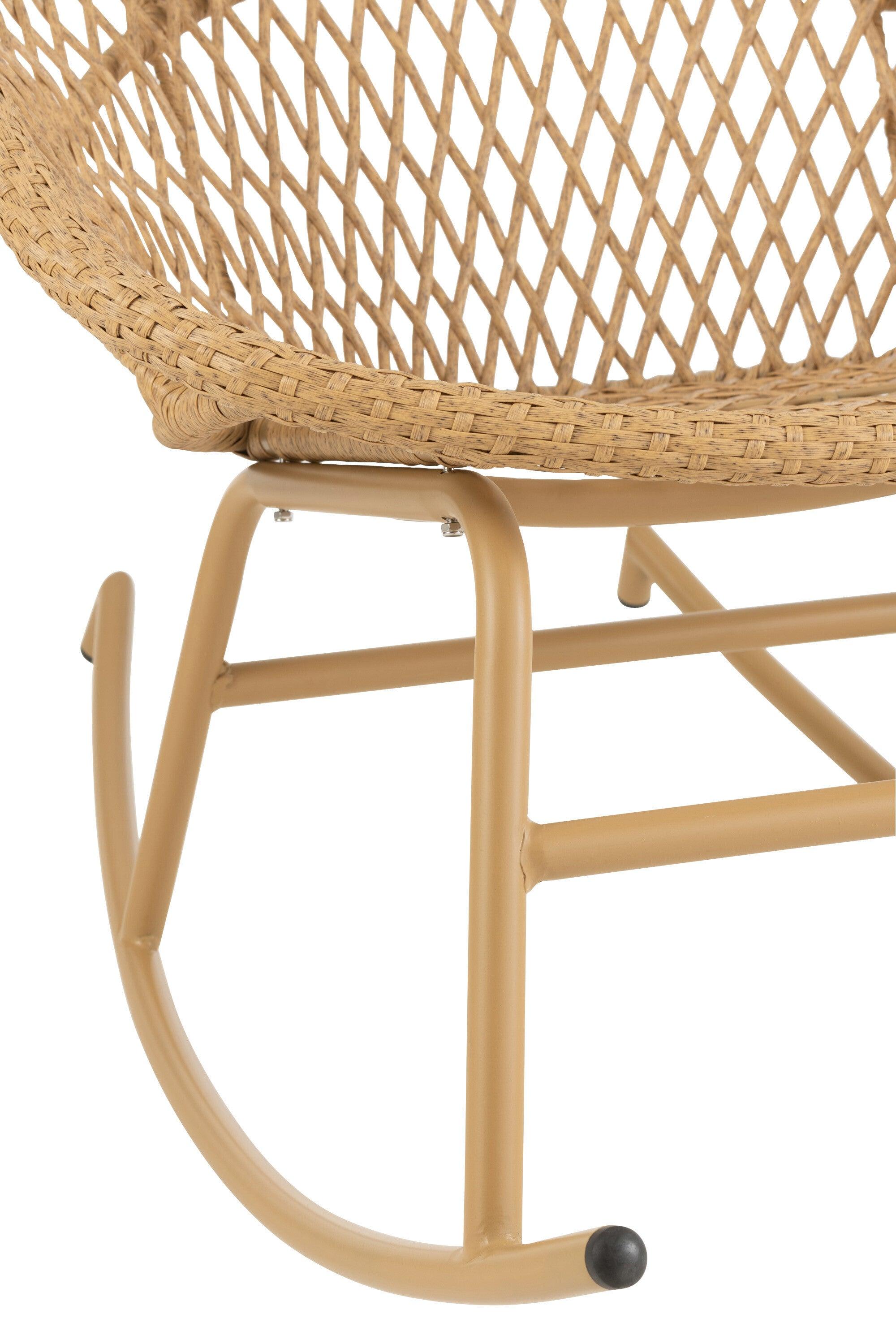 Schommelstoel + Kussen Zayo Metaal/Riet Beige - Fauteuil - J-Line - livinglovely.nl