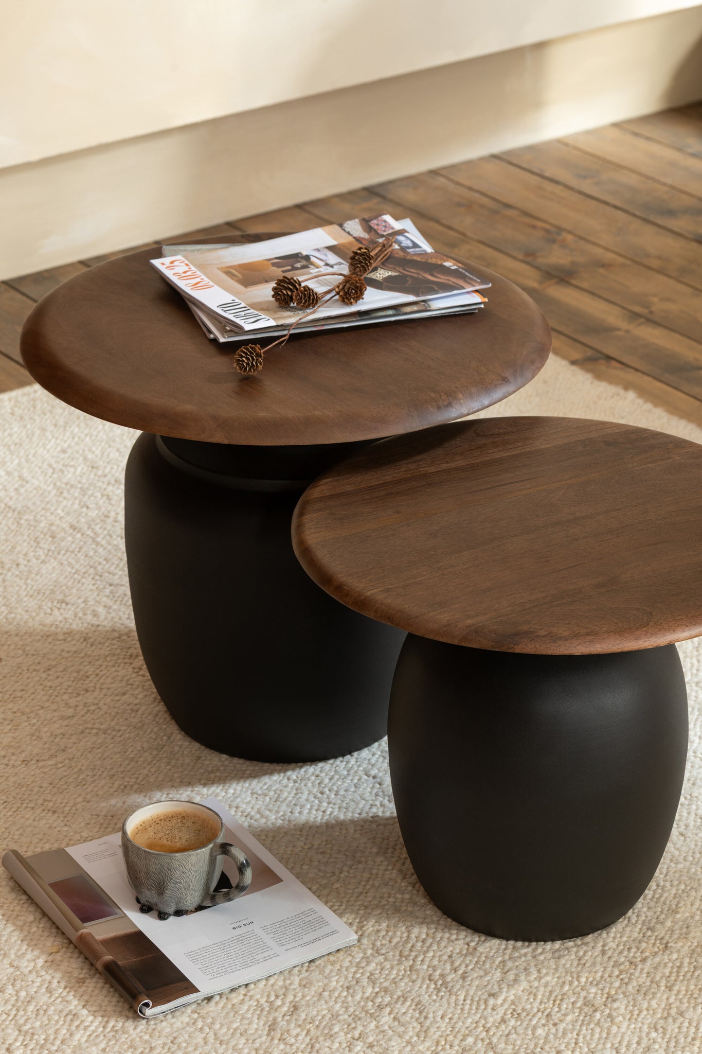 Set Of 2 Side Table Oval Iron Dark Brown - - J-Line - livinglovely.nl