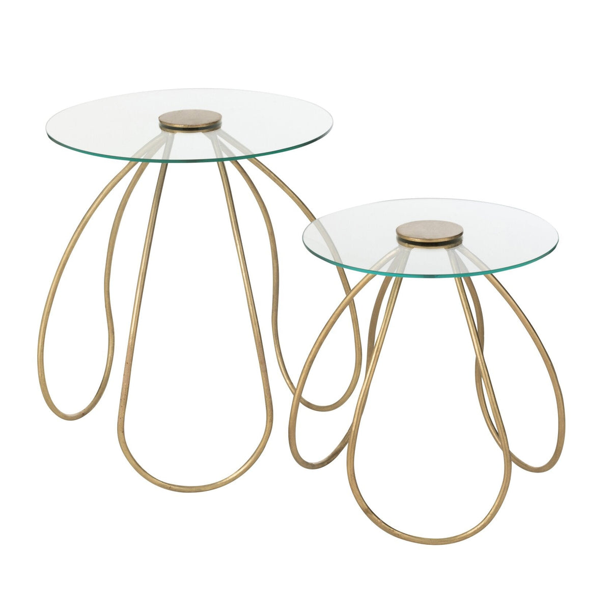 Set van 2 Bijzettafels Rond Metaal/Glas Goud J-Line