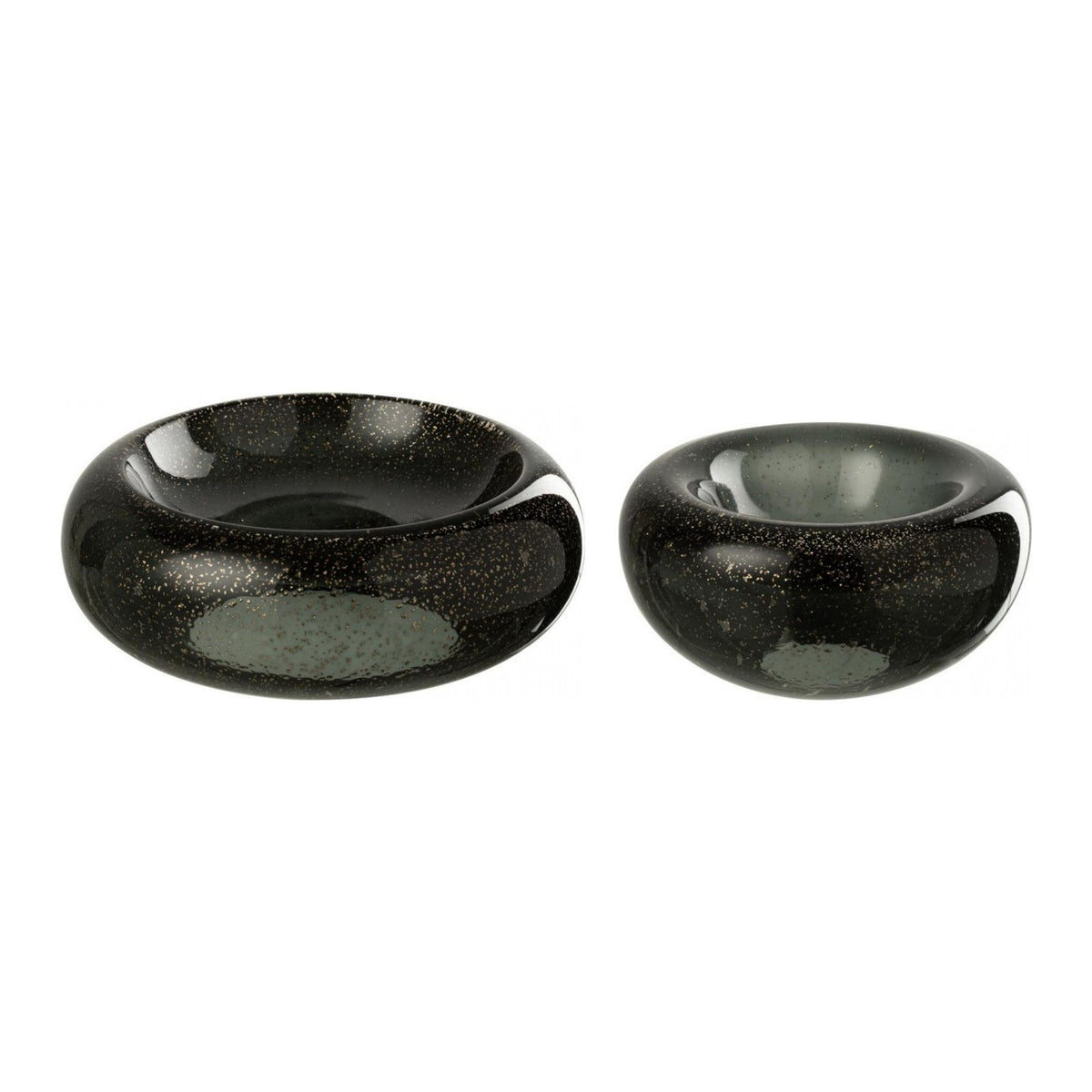 Set Van 2 Carol Sierschalen Glas Zwart van J-Line, de complete set met beide schalen naast elkaar op witte achtergrond