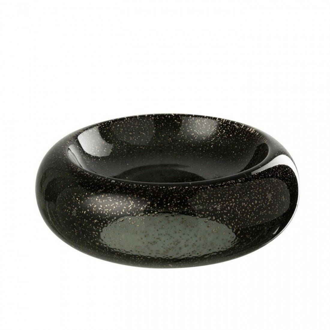 Sierschaal Carol Glas Zwart Large van J-Line, brede ronde schaal van zwart glas met goudkleurige spikkels