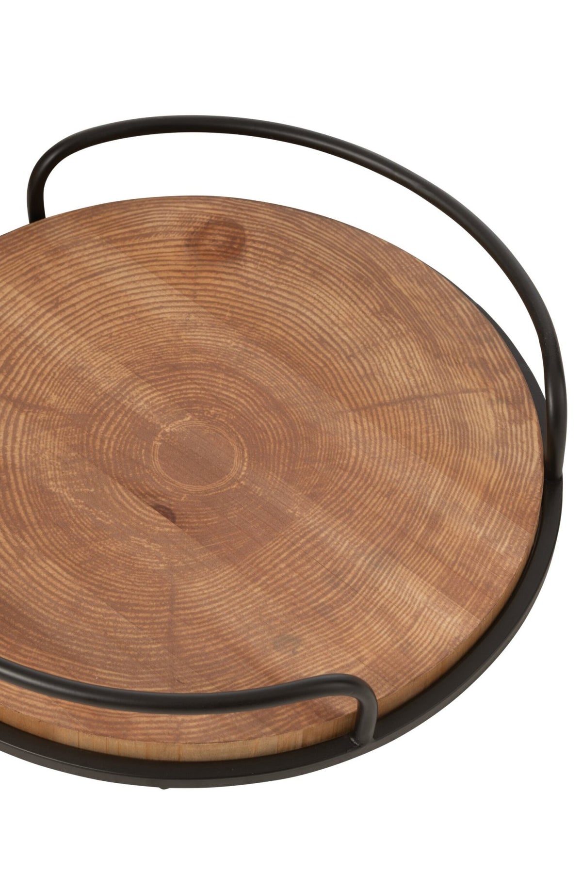 Set van 2 Dienbladen Rond MDF/Ijzer Naturel/Zwart J-Line