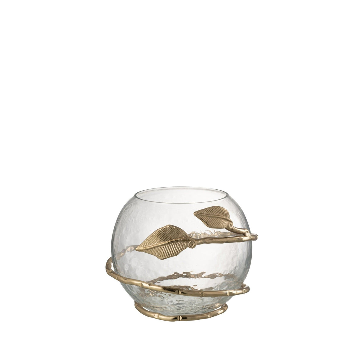 Vaas Blad Schaal uit de set van J-Line, bolvormig glas met een gouden bladerband