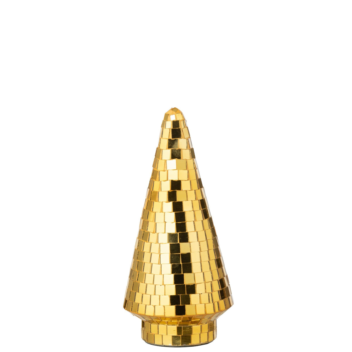 Kerstboom Spiegelglas Goud Medium van J-Line, onderdeel van de Set Van 2 Kerstbomen Spiegelglas Goud, op witte achtergrond