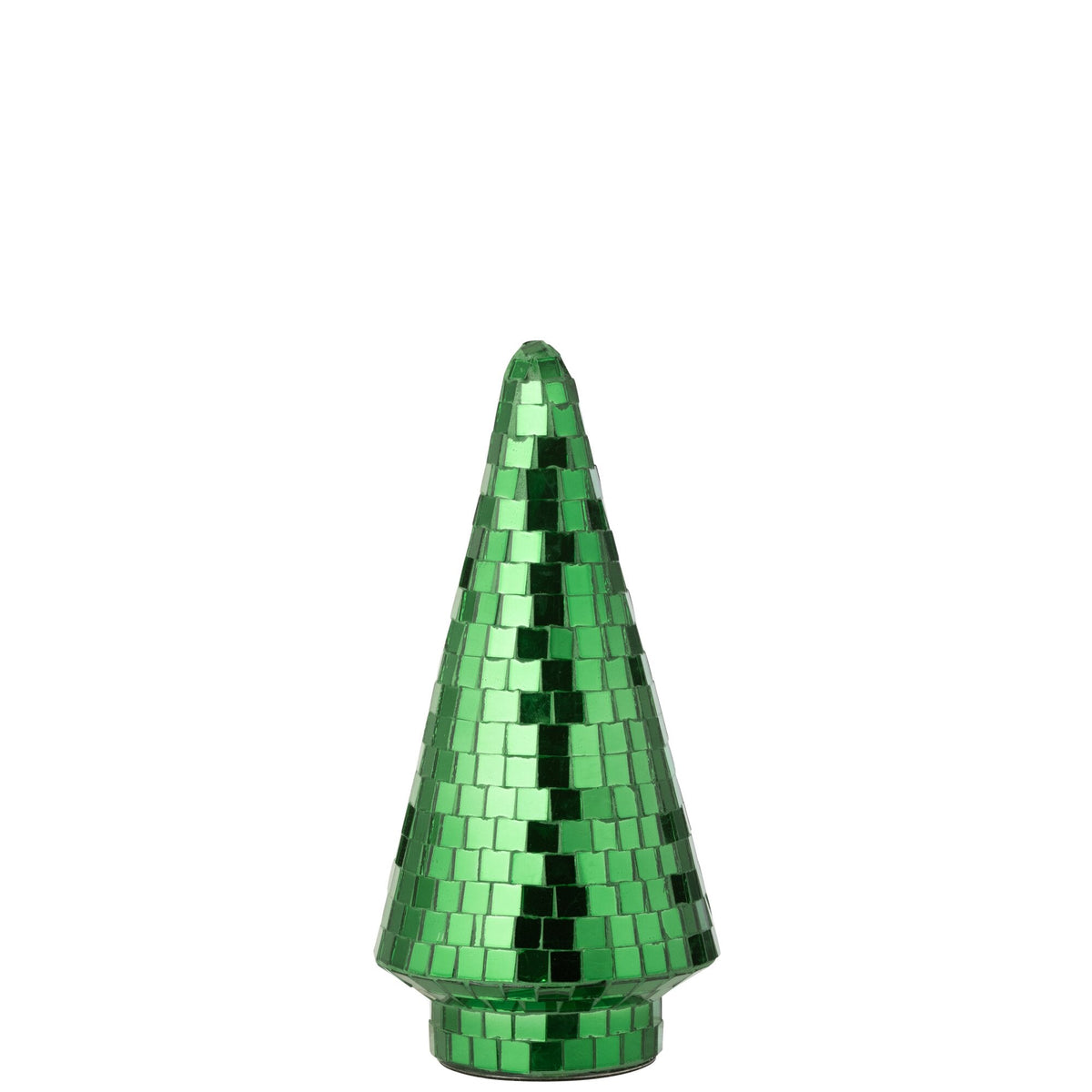 Kerstboom Spiegelglas Groen Medium van J-Line, onderdeel van de Set Van 2 Kerstbomen Spiegelglas Groen, op witte achtergrond