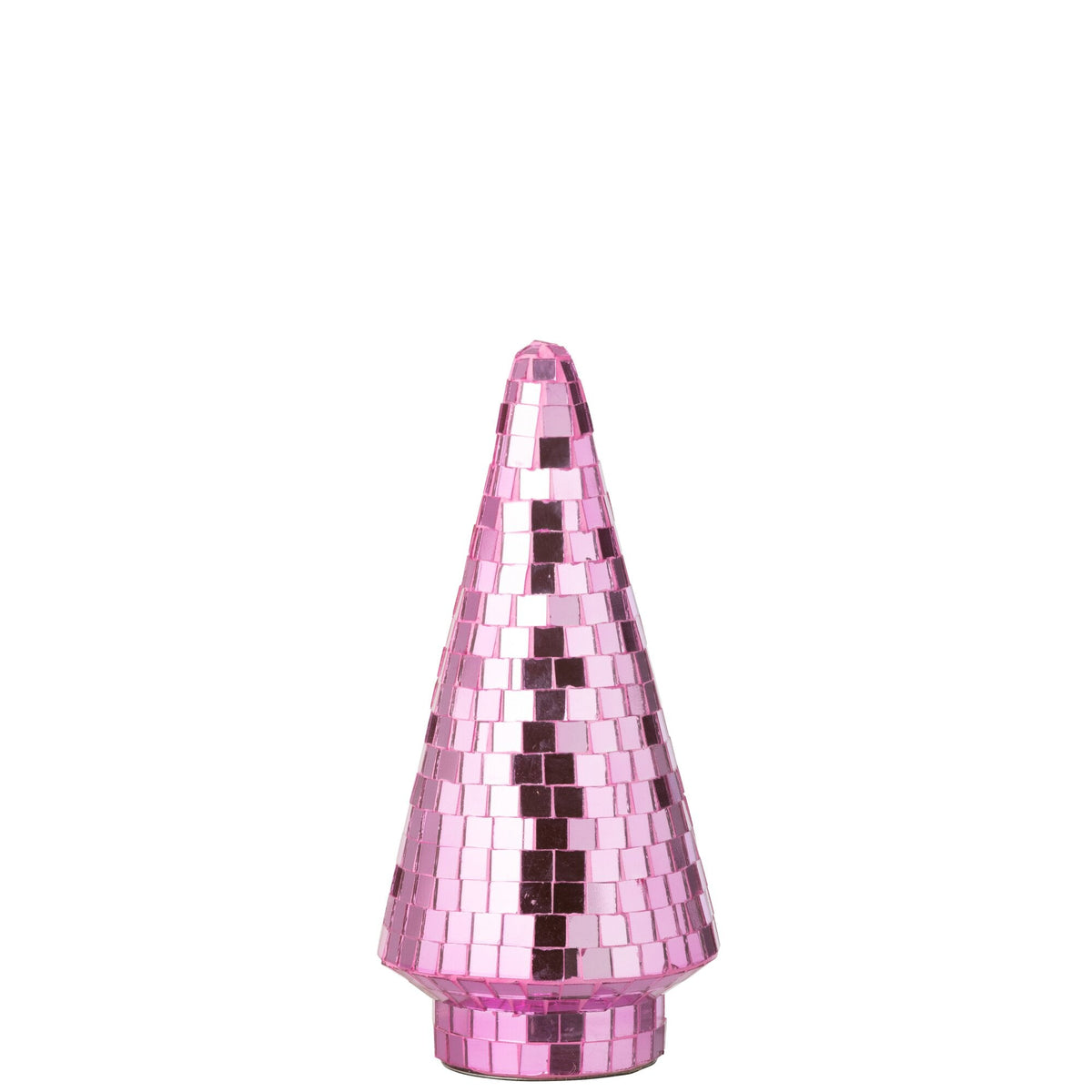 Kerstboom Spiegelglas Roze Medium van J-Line, onderdeel van de Set Van 2 Kerstbomen Spiegelglas Roze, op witte achtergrond