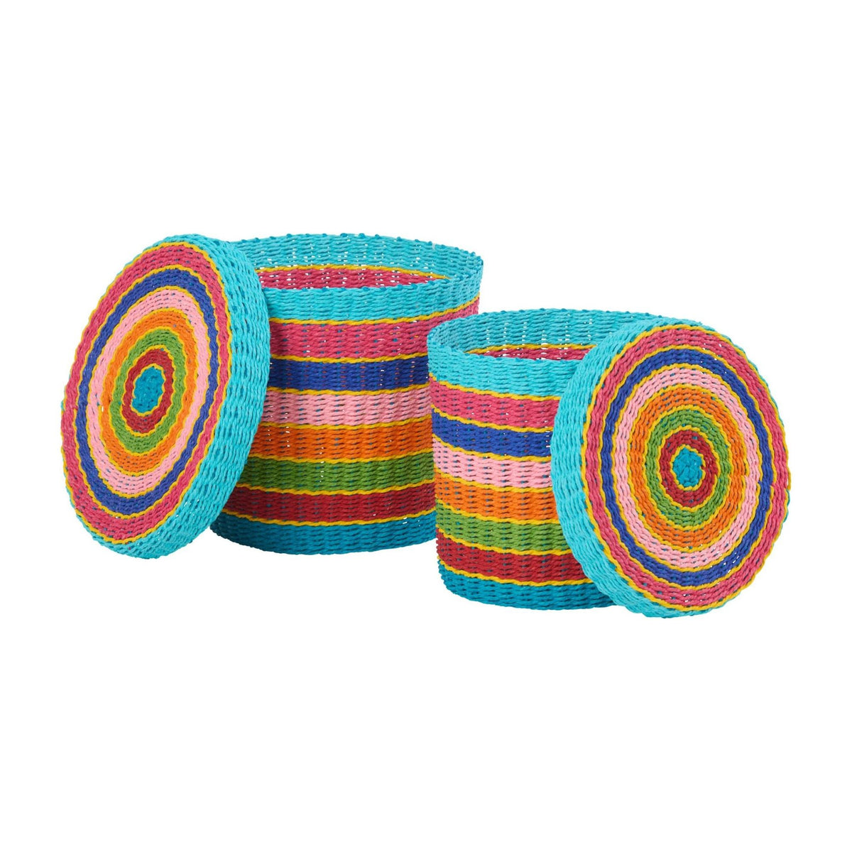 Set van 2 Mand + Deksel Gestreept Papier Multi J-Line
