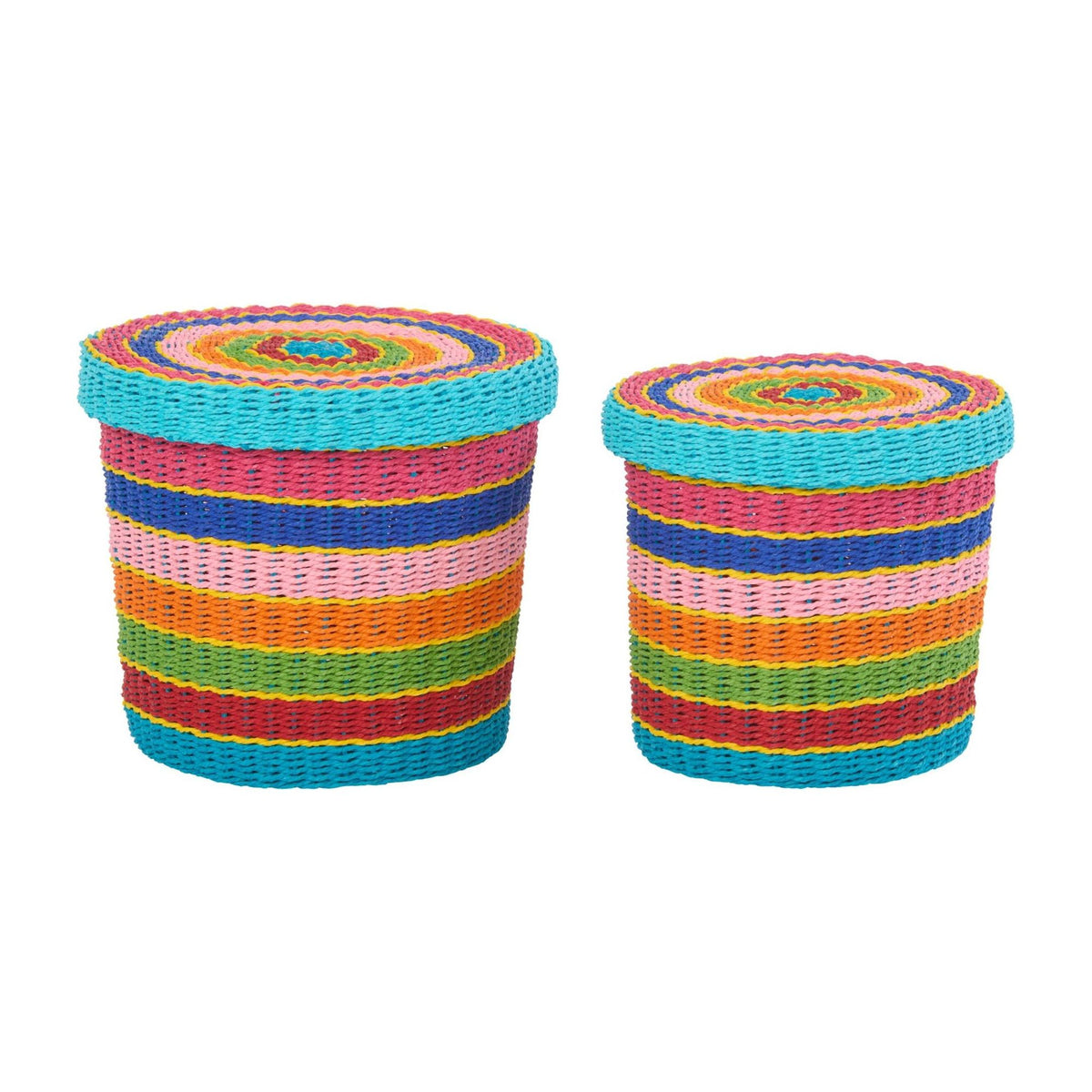 Set van 2 Mand + Deksel Gestreept Papier Multi J-Line
