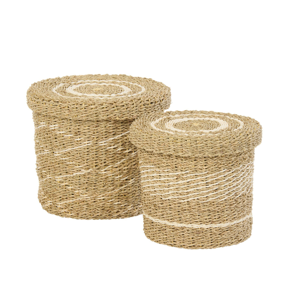 Set Van 2 Mand + Deksel Gestreept Papier Wit/Naturel J-Line
