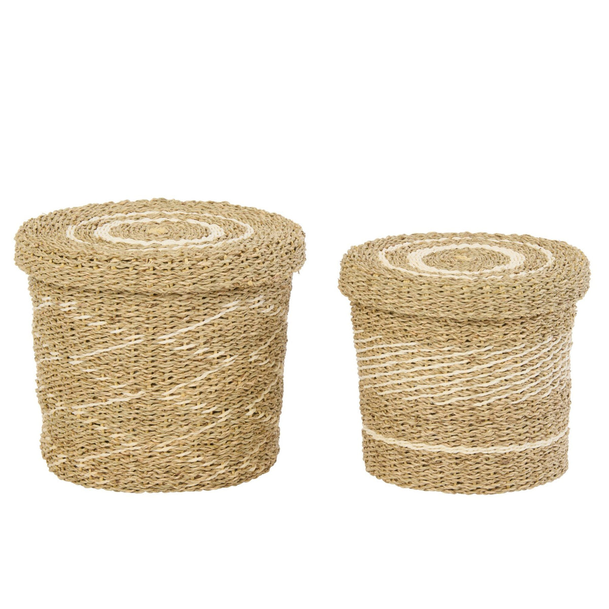Set Van 2 Mand + Deksel Gestreept Papier Wit/Naturel J-Line