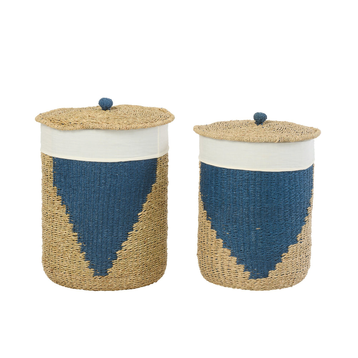 Set van 2 Mand + Deksel Papier Naturel/Blauw J-Line