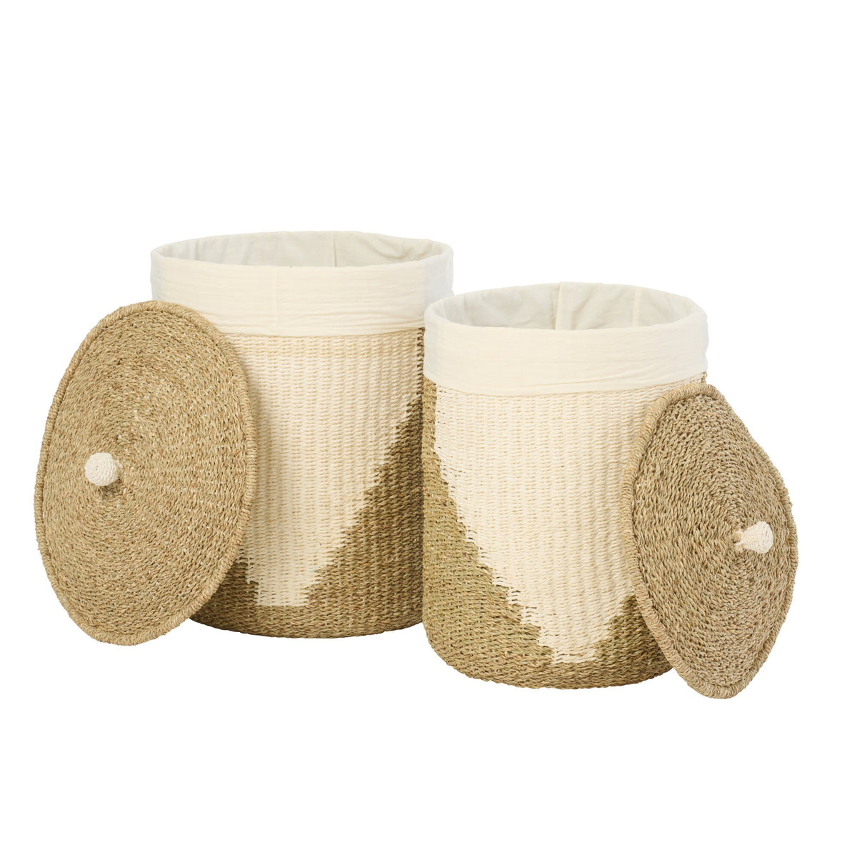 Set Van 2 Mand + Deksel Papier Wit/Naturel J-Line