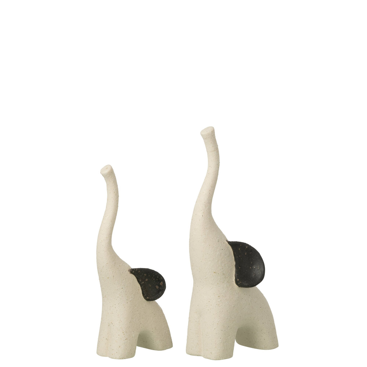 Set Van 2 Olifant Modern Steengoed Gebroken Wit/Zwart J-Line