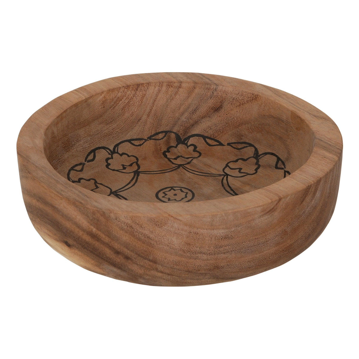 Sfeerbeeld van de teakhouten Mandala schalen van MUST Living met fruit erin