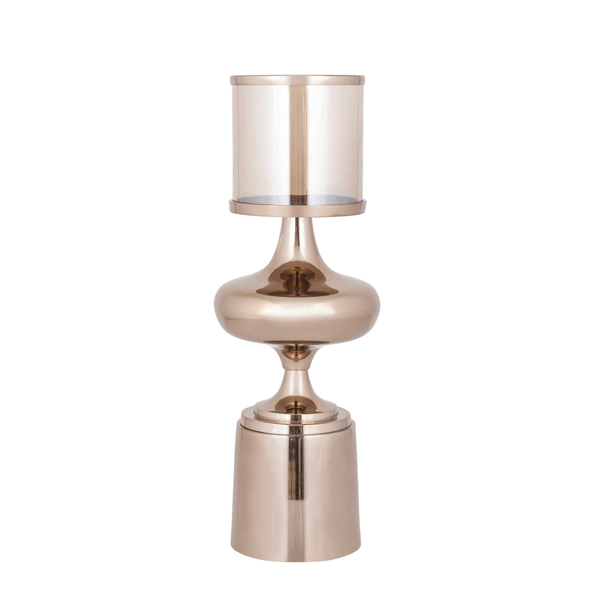 Set Van 2 Uvira Windlichten Amber Bruingoud van PTMD, het grote windlicht met amberkleurige glazen kelk