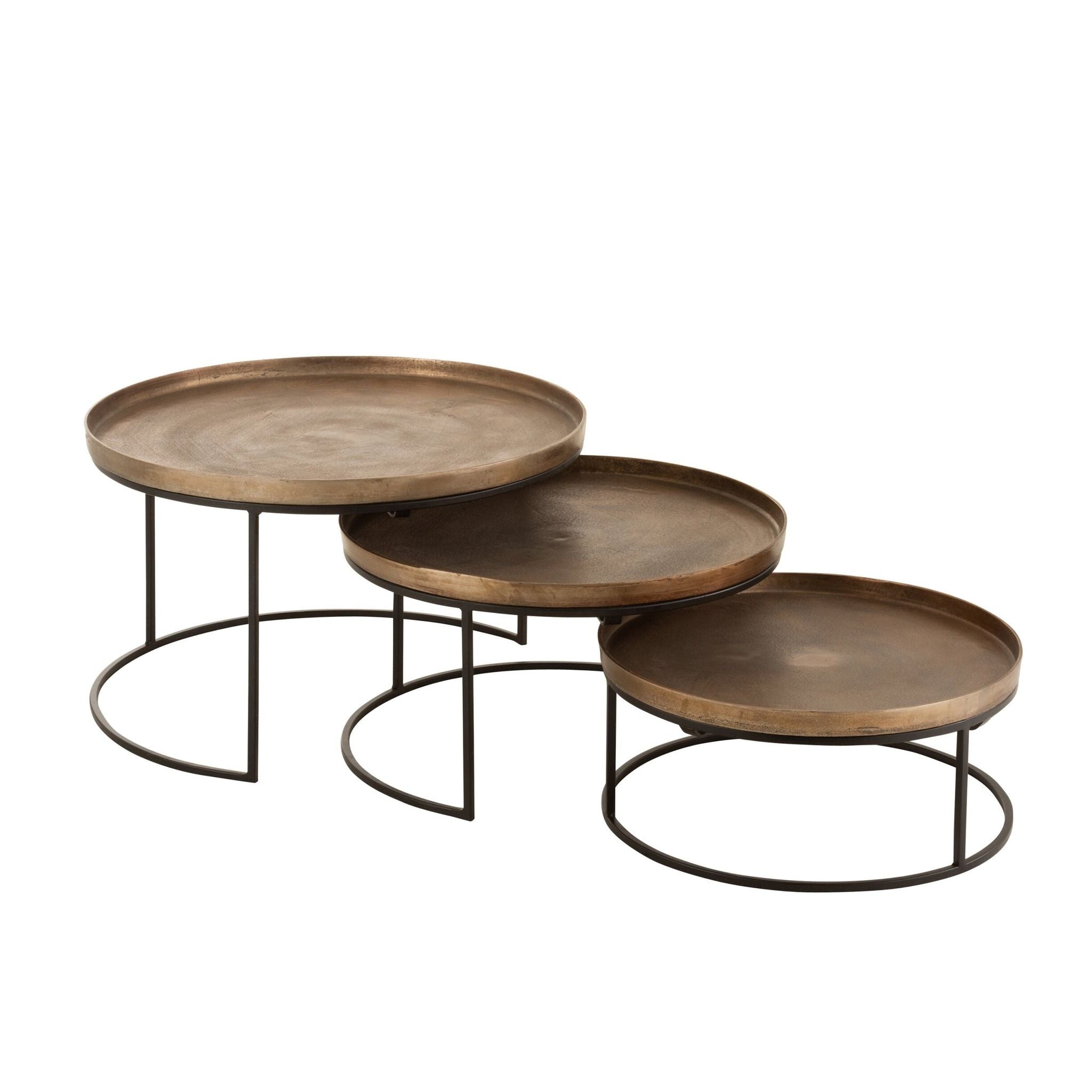 Set Van 3 Bijzettafels Rond Aluminium Roest J-Line