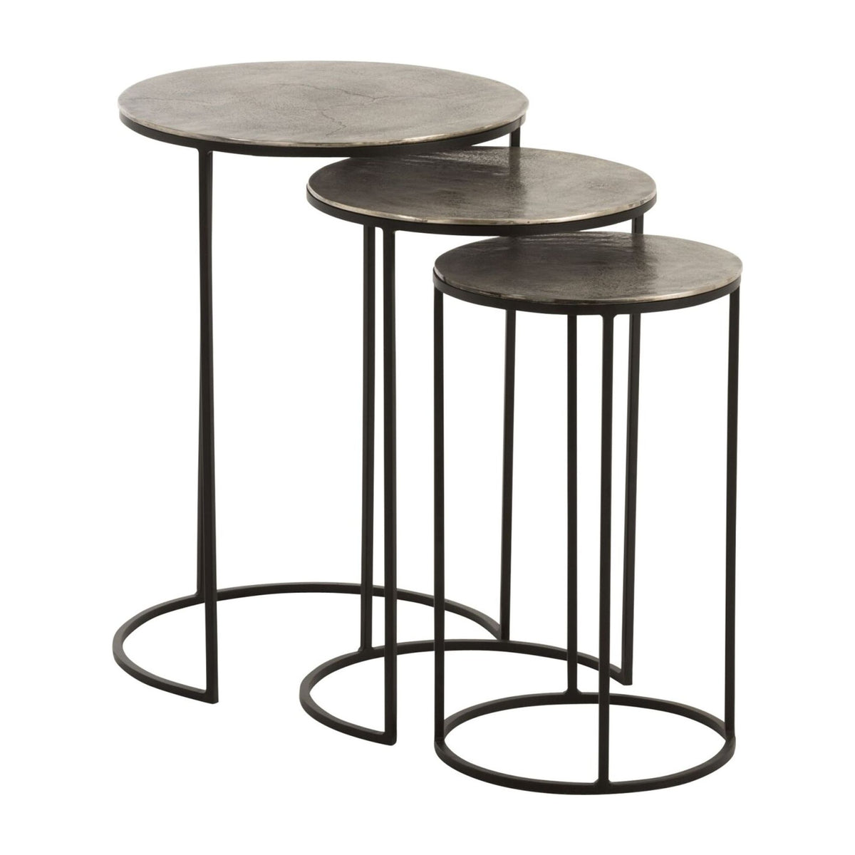 Set van 3 Bijzettafels Rond Aluminium Zwart/Grijs J-Line