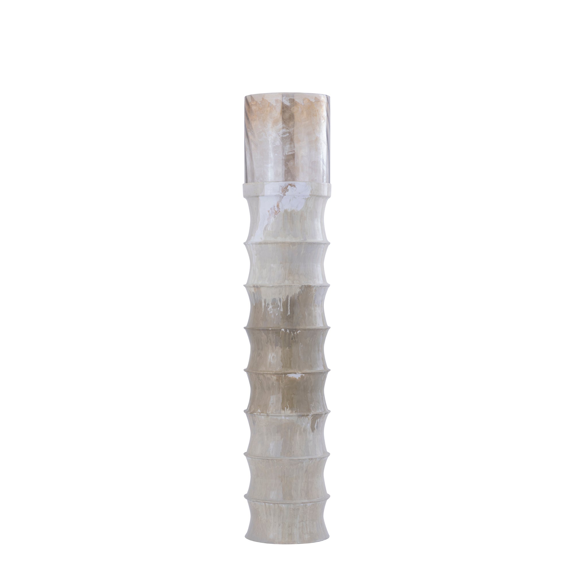 Set Van 3 Kaylyne Windlichten Crème Emaille van PTMD, het middelgrote windlicht op witte achtergrond