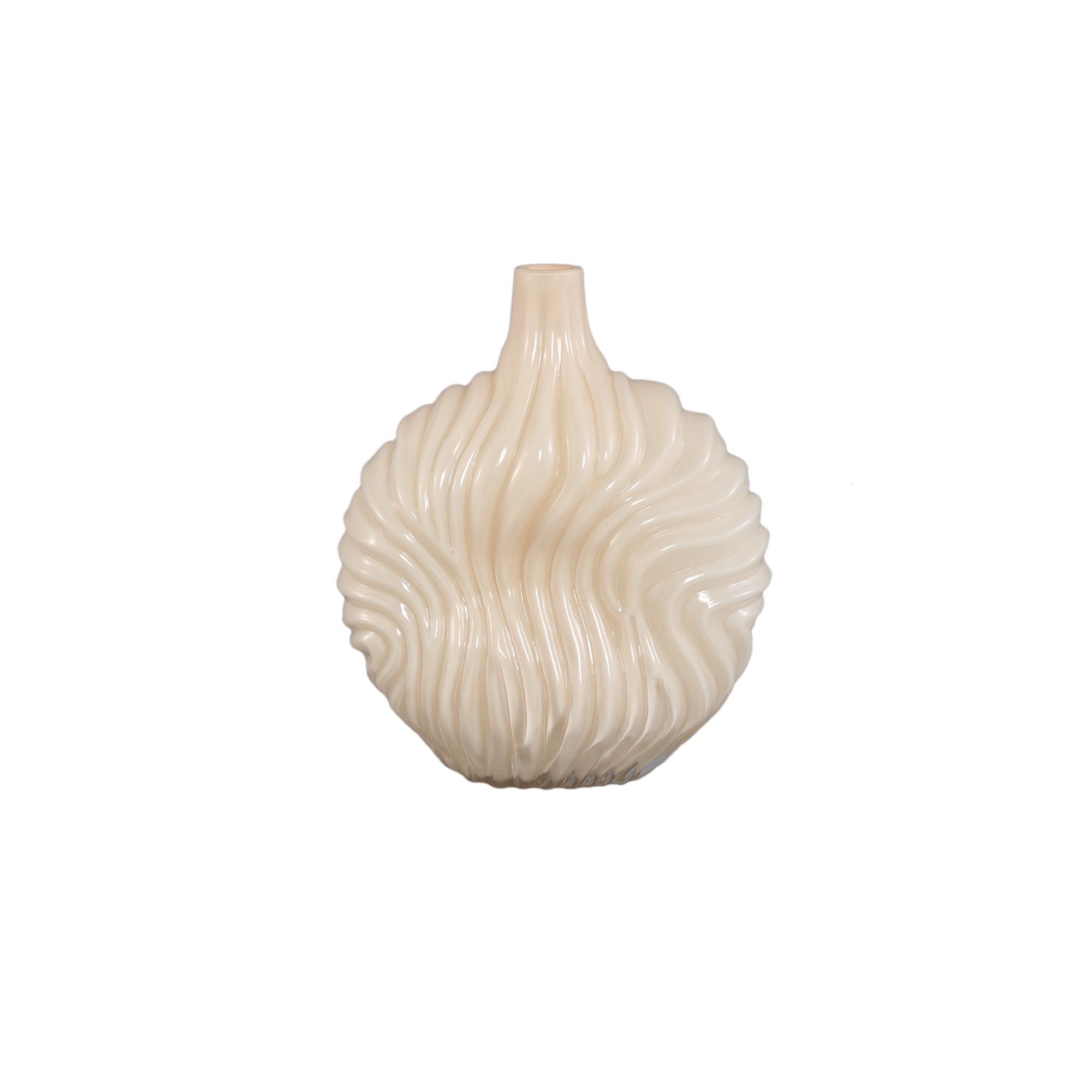 Set Van 3 Kelline Glazen Vazen Ribbel van PTMD, de crème glazen vaas big op witte achtergrond