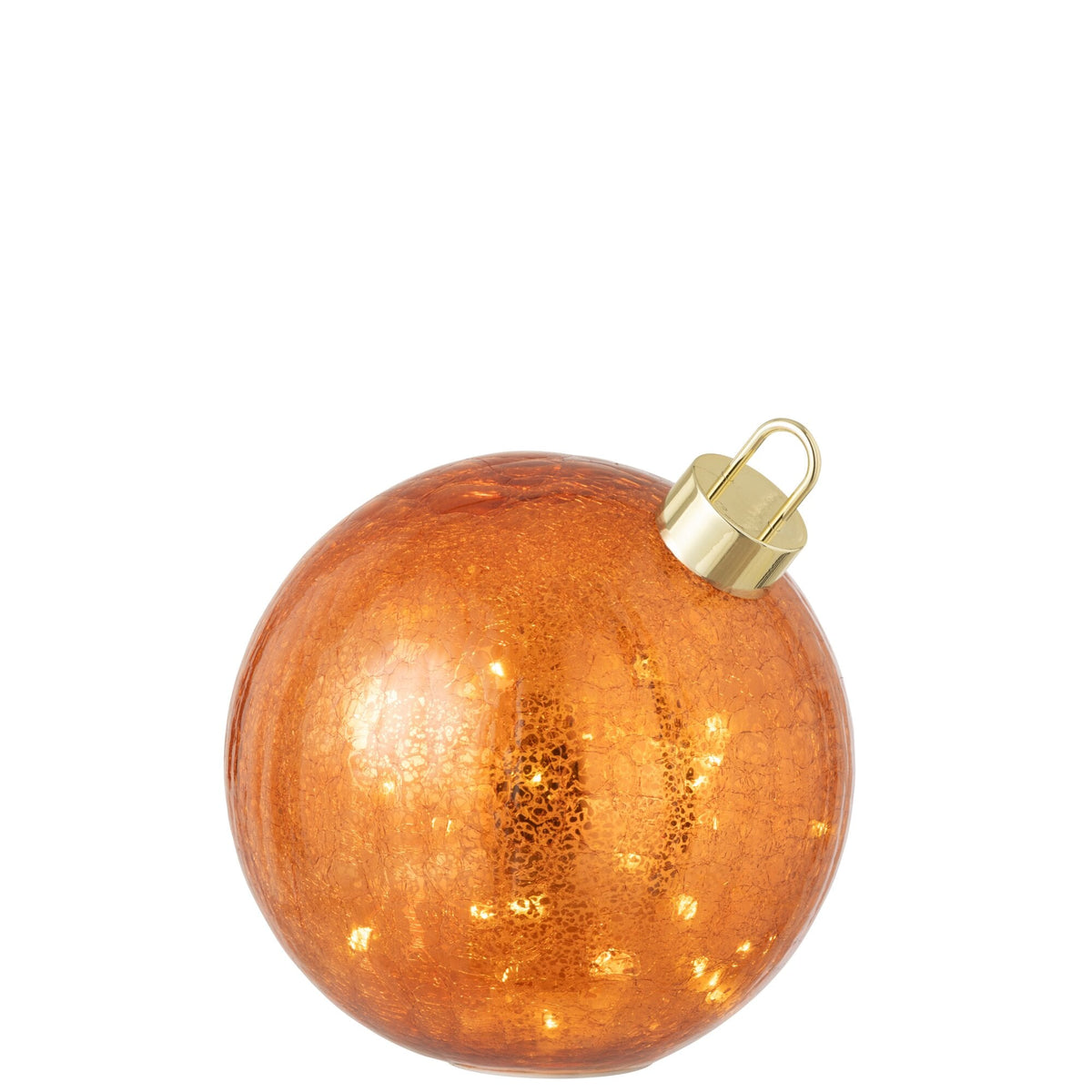 Kerstbal Led Glas Oranje Large van J-Line, onderdeel van de Set Van 3 Kerstballen Led Glas Oranje, op witte achtergrond