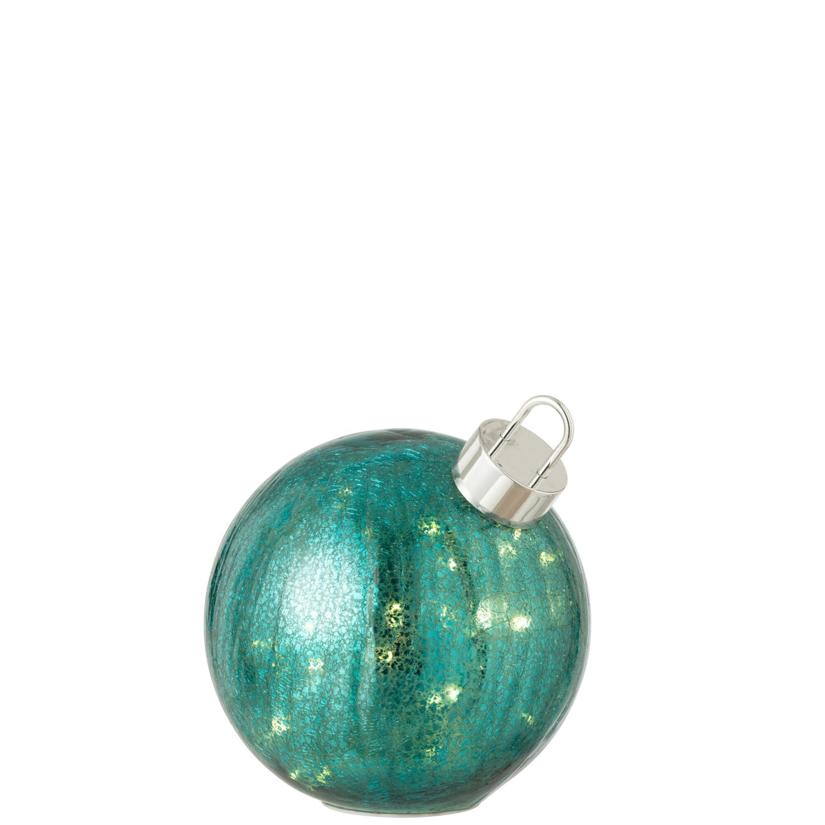 Kerstbal Led Glas Turquoise Medium van J-Line, onderdeel van de Set Van 3 Kerstballen Led Glas Turquoise, op witte achtergrond