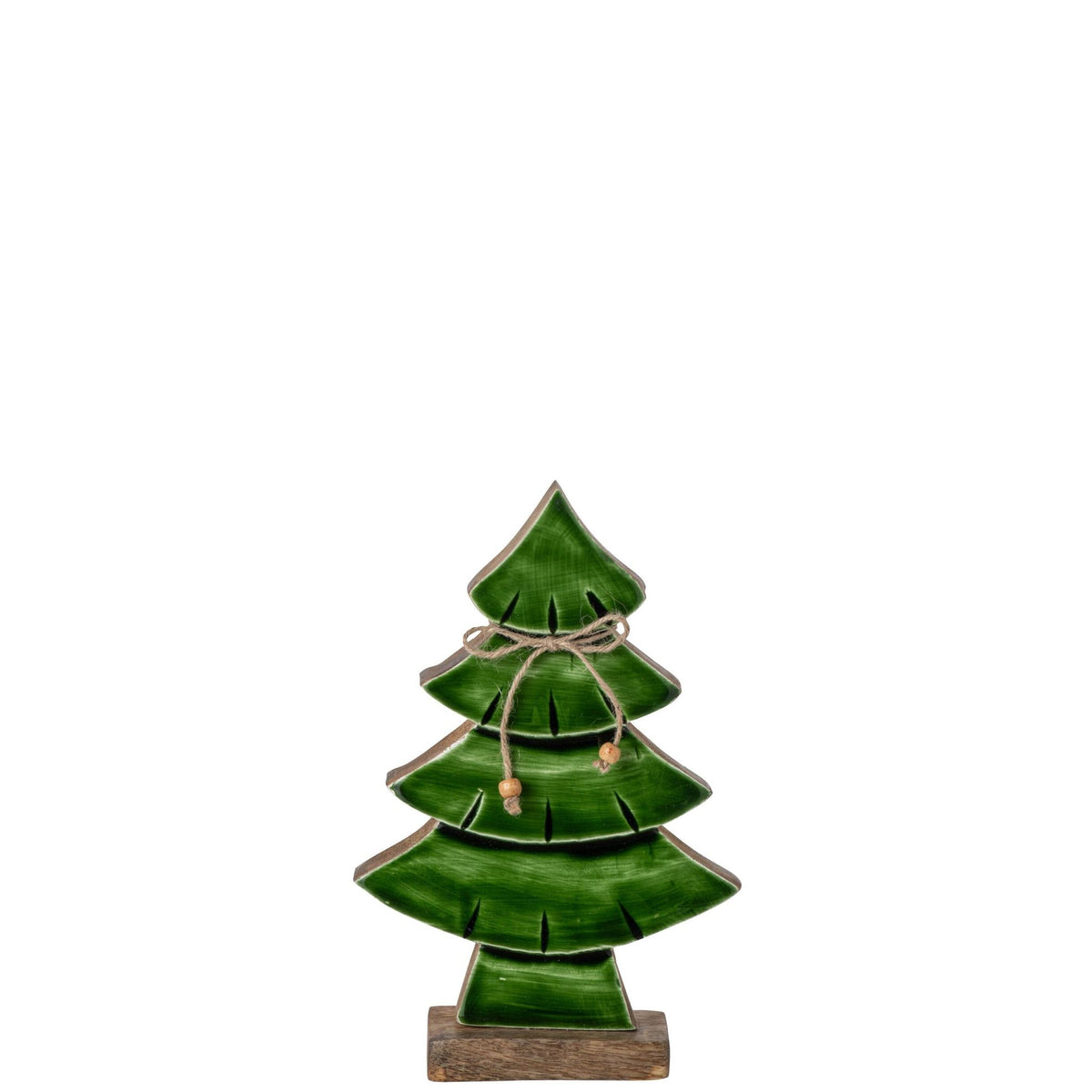 Kerstboom Met Strik Small van J-Line, klein houten boompje met jute strikje, hoogte 25cm