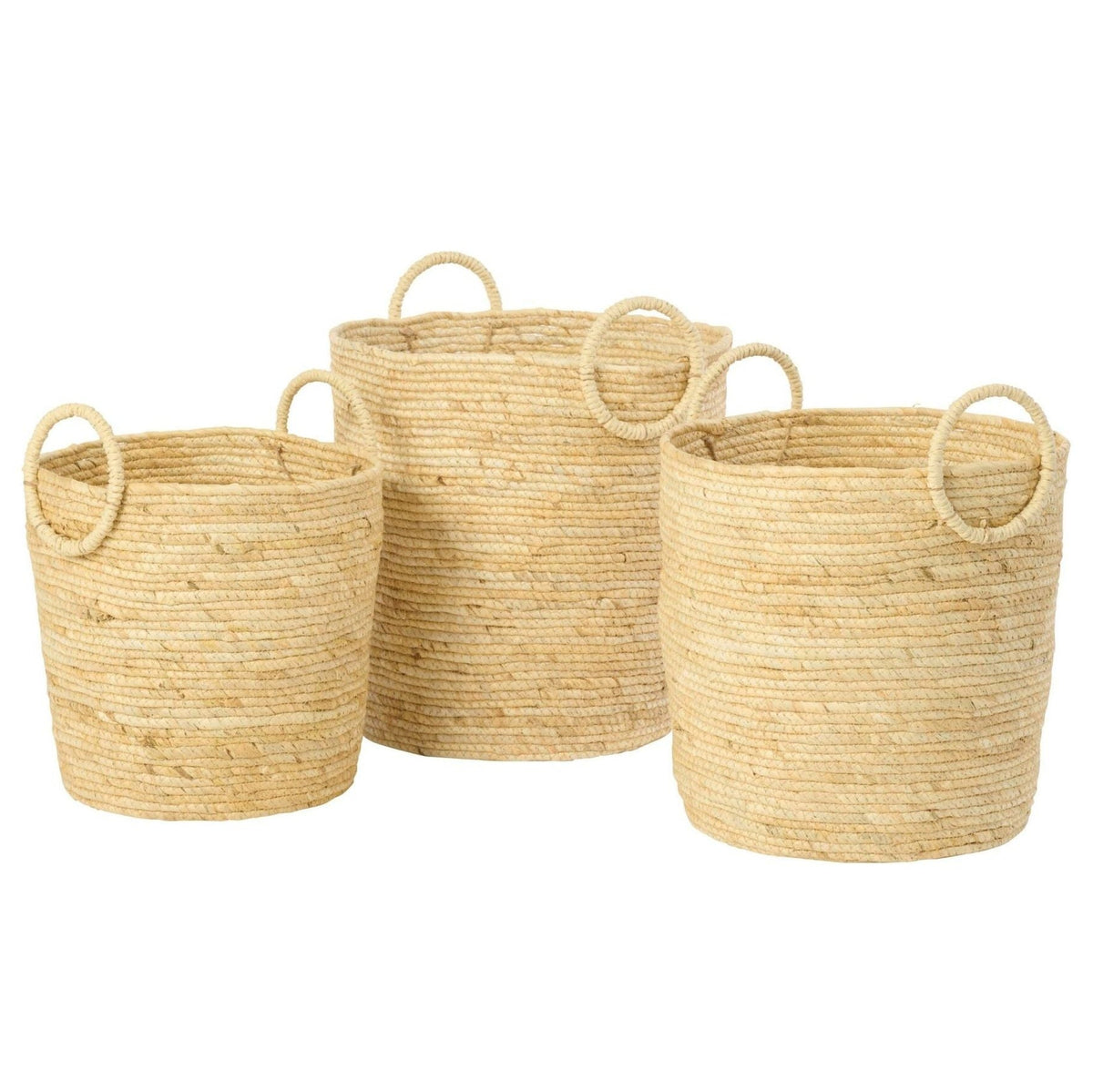 Set Van 3 Mand Met Handvat Rond Maïs Naturel J-Line