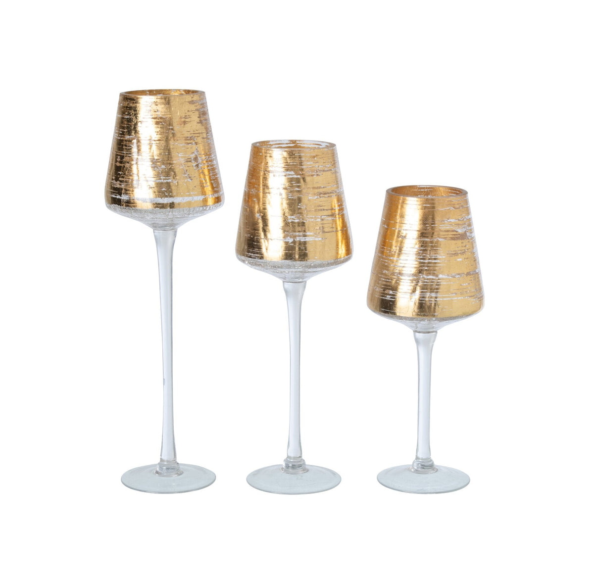 Set Van 3 Windlichten Op Voet Glas Goud J-Line