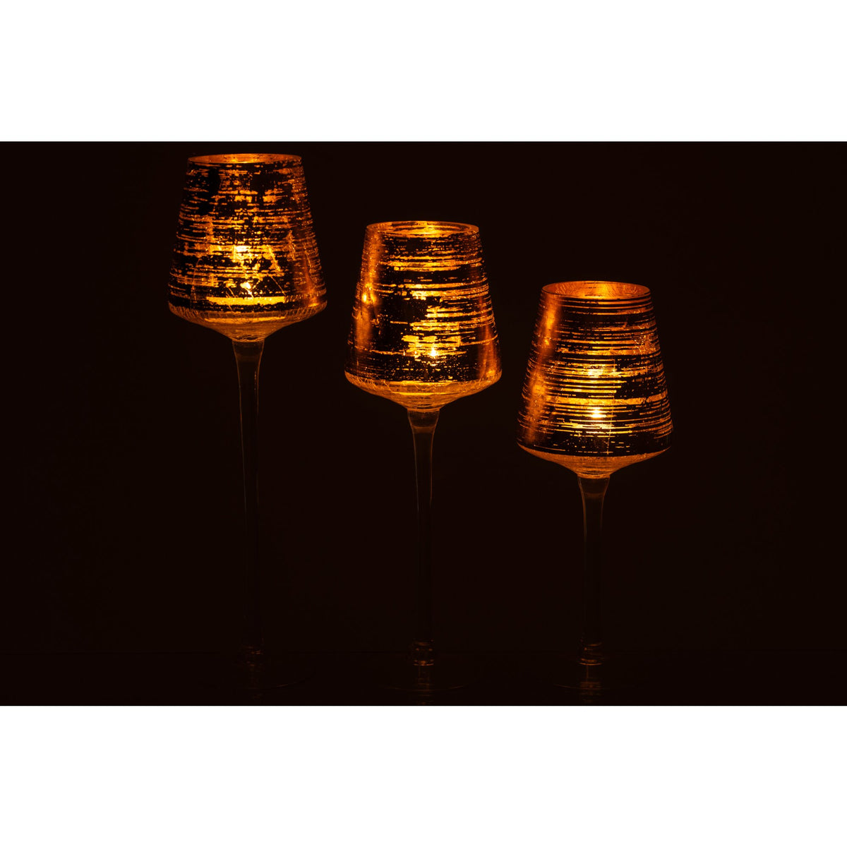Set Van 3 Windlichten Op Voet Glas Goud J-Line