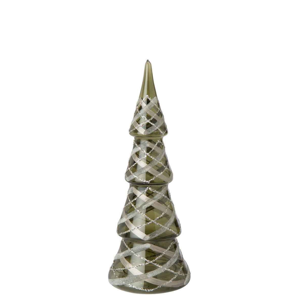 Kerstboom Geruit Glas Small van J-Line, groen glas met champagnekleurige ruiten, hoogte 26,5cm