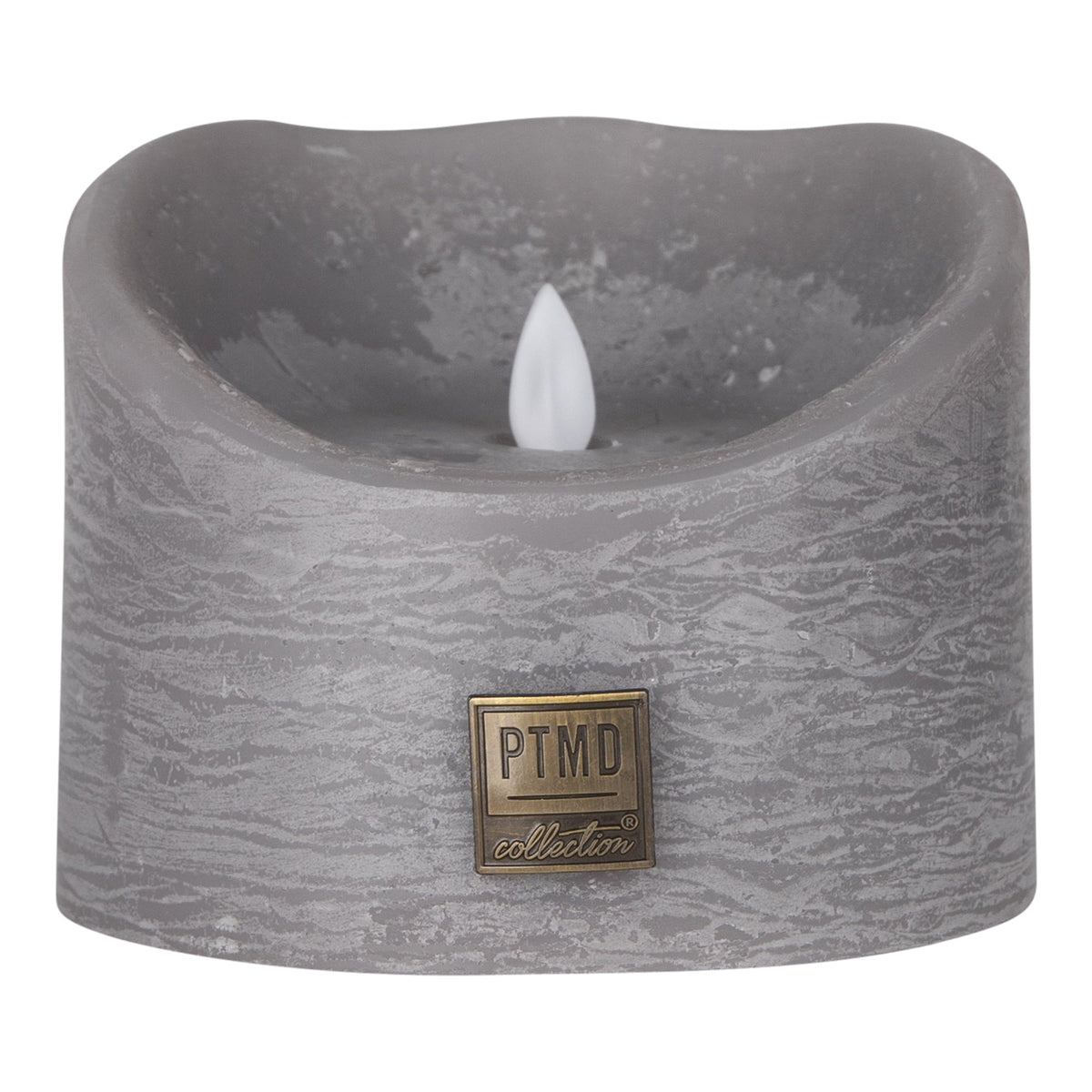 LED kaars maat XL van PTMD in warmgrijs, brede lage stompkaars van 12 cm doorsnee
