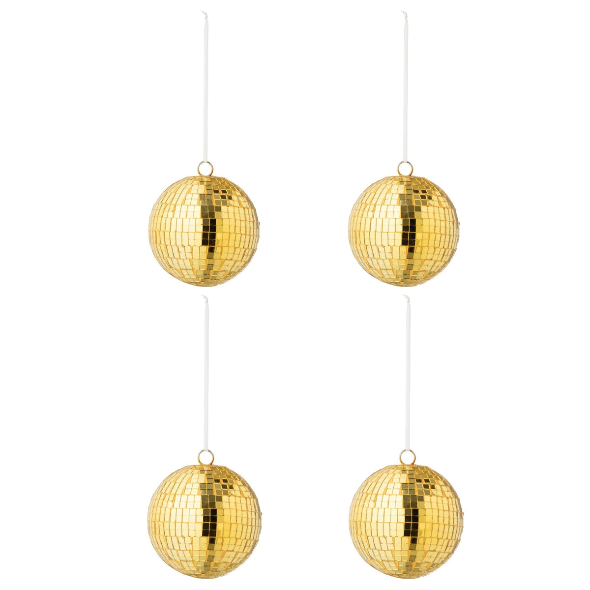 Doos Van 4 Kerstballen Spiegelglas Goud Large van J-Line, onderdeel van de Set Van 8 Kerstballen Spiegelglas Goud, op witte achtergrond