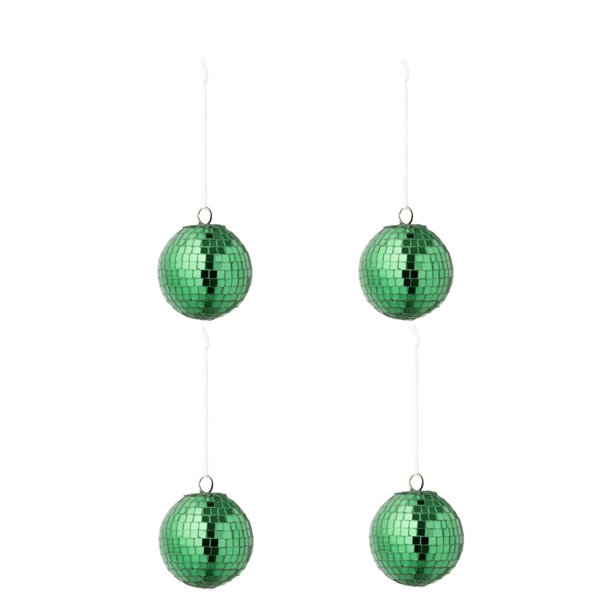 Doos Van 4 Kerstballen Spiegelglas Groen Small van J-Line, onderdeel van de Set Van 8 Kerstballen Spiegelglas Groen, op witte achtergrond
