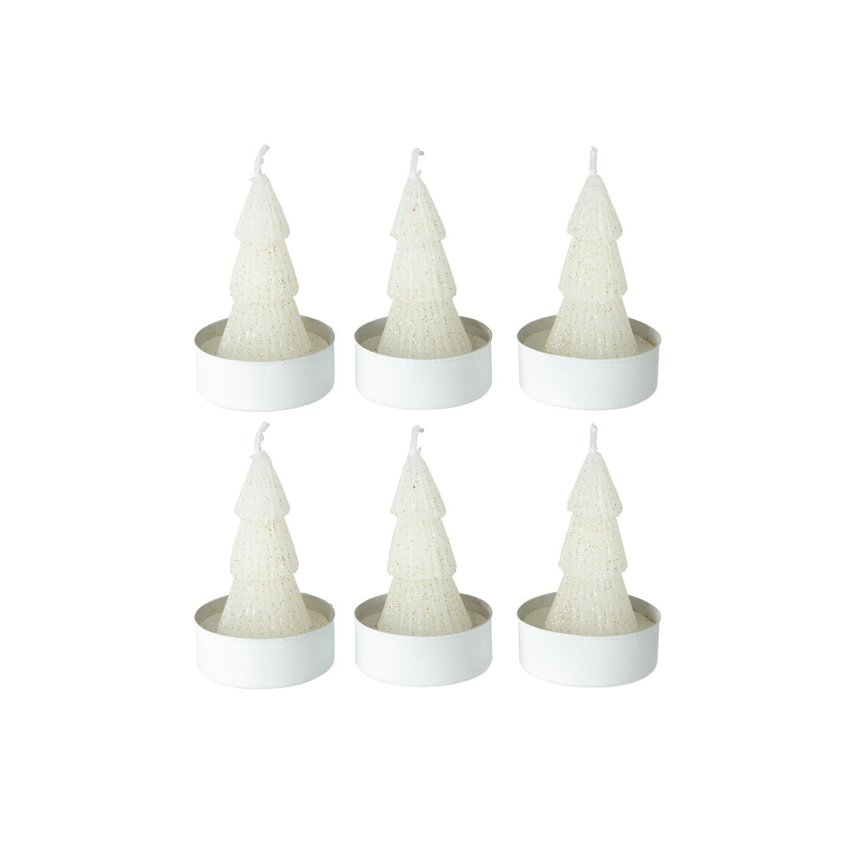 Zes gebroken witte mini kerstboom kaarsjes van J-Line in witte houdertjes