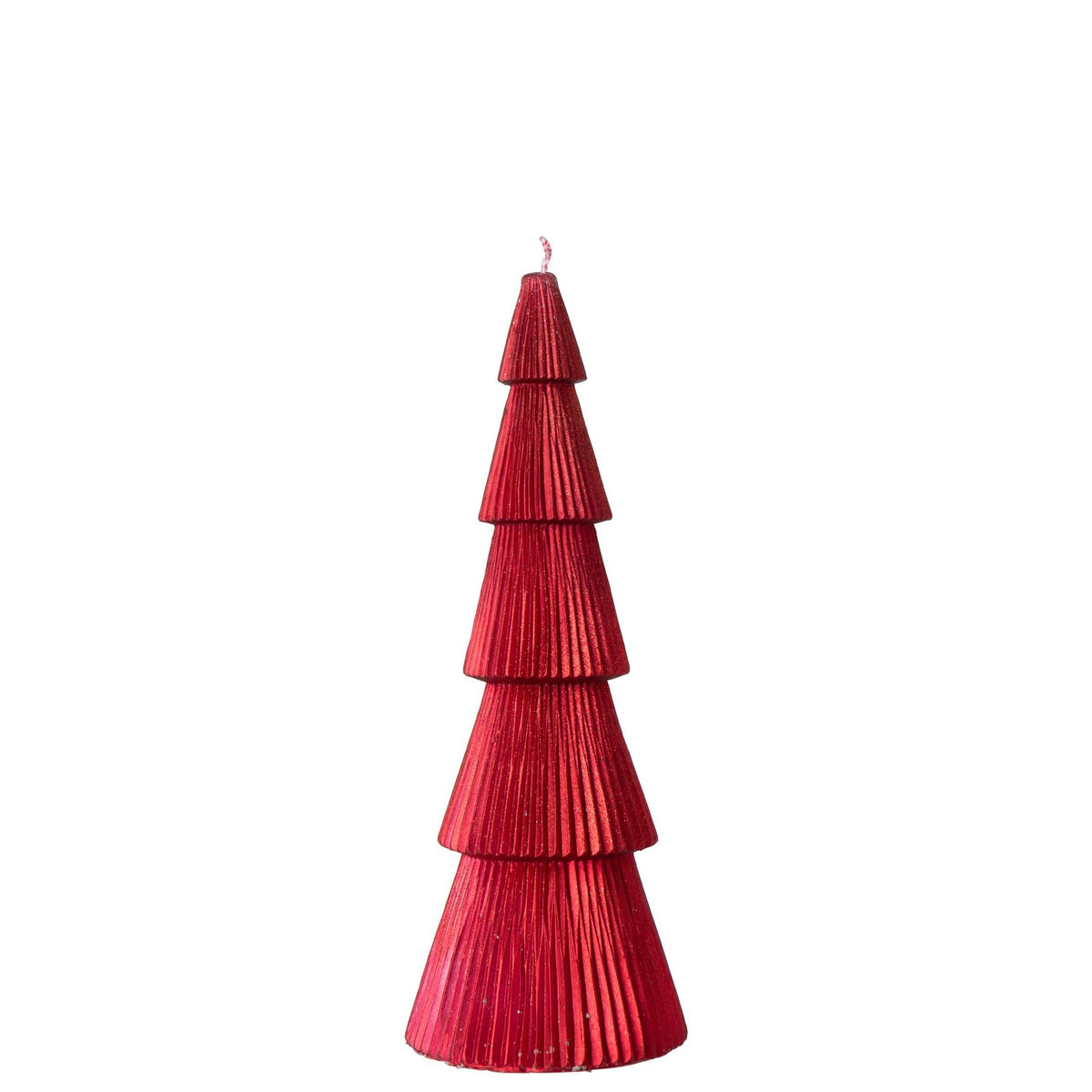 Kerstboomkaars Large van J-Line, rode kaars in kerstboomvorm met geribbelde takken, hoogte 29,5cm