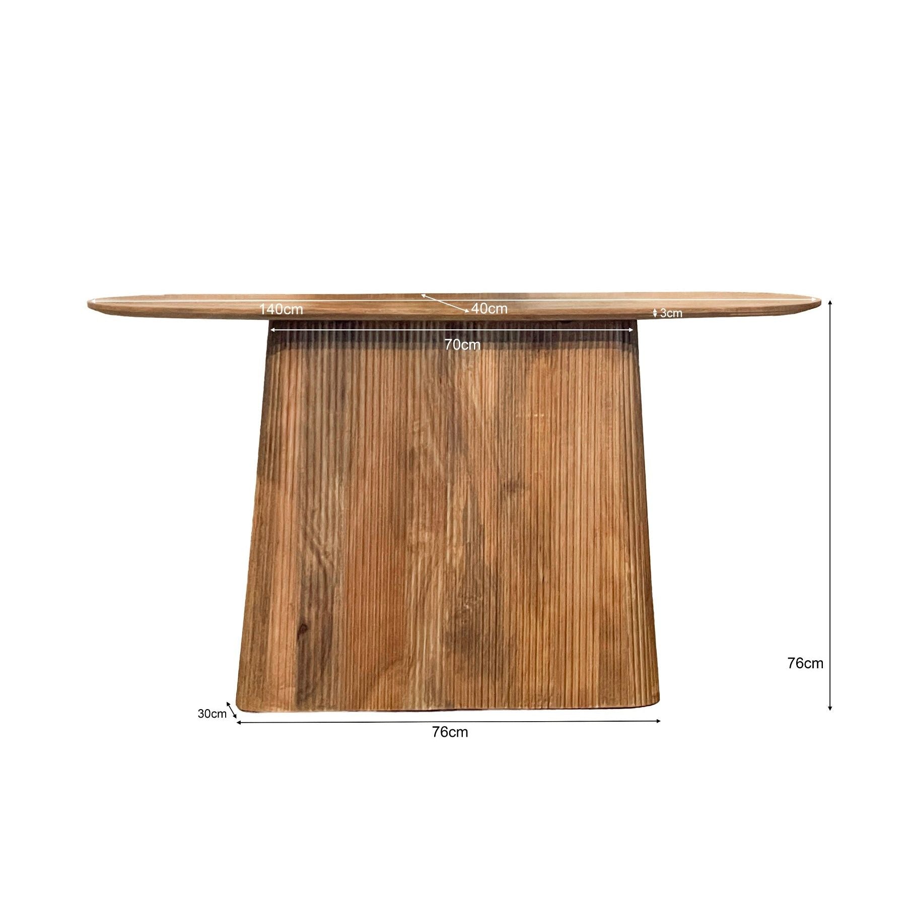 Maatschets van de Salvator sidetable, 140 bij 40 bij 76 cm