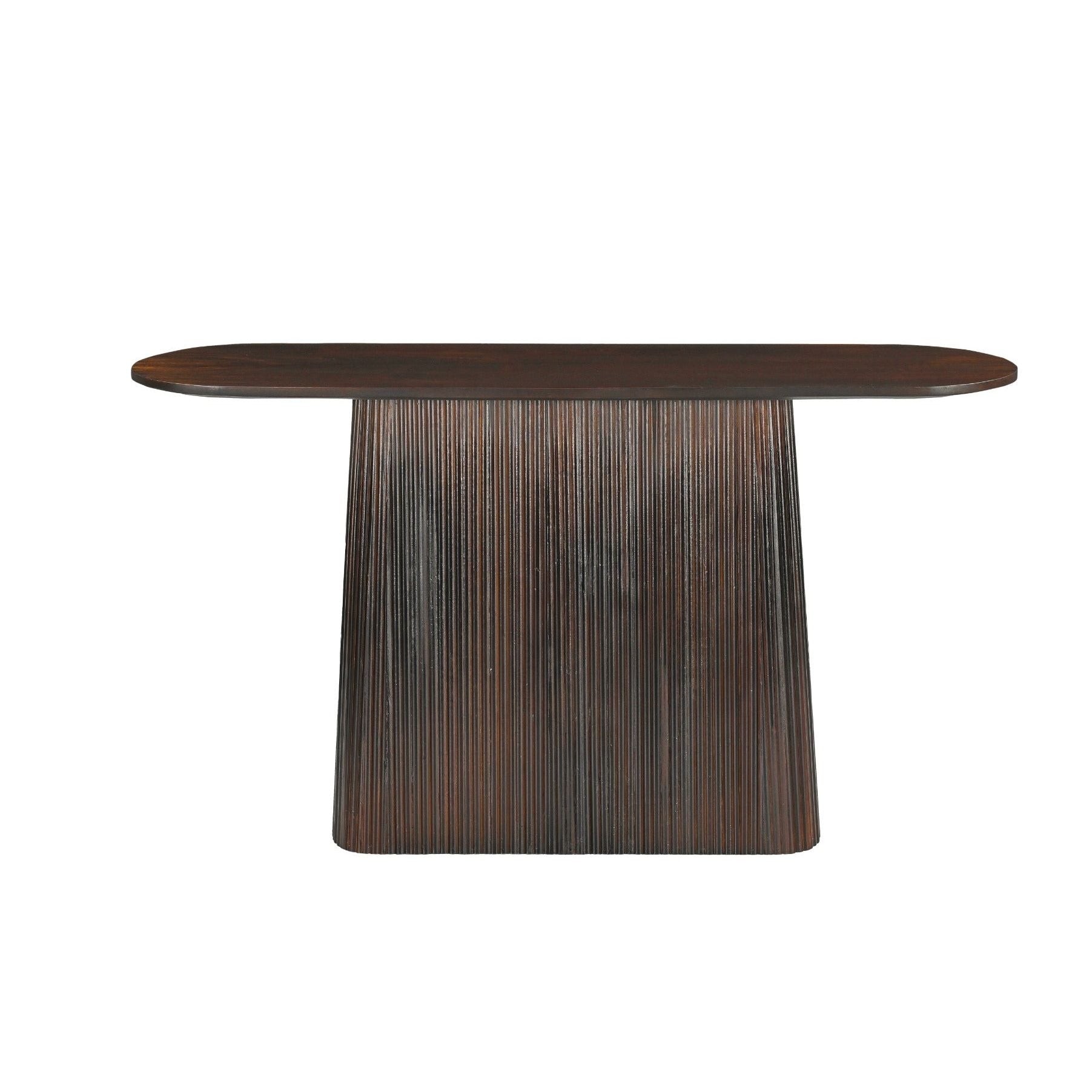 Vooraanzicht van de Salvator sidetable in Walnut met ovaal blad van 140 cm