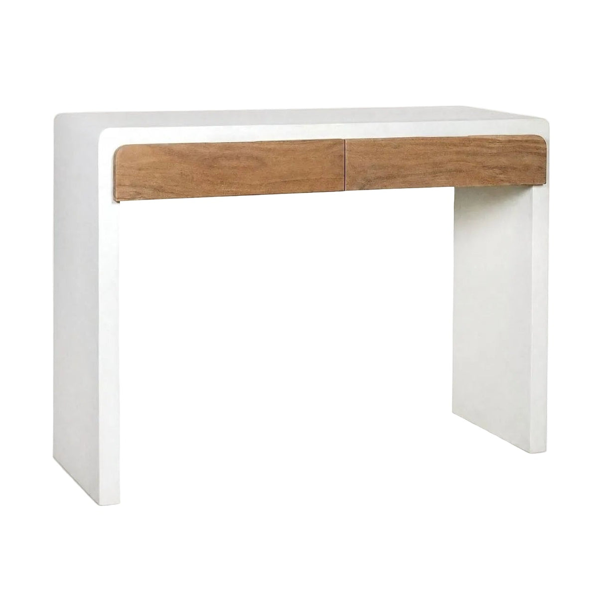 Sidetable Verona 2 Lades Kalkpleister Gebroken Wit van Pomax, productfoto in gebroken wit met de volledige vorm in beeld