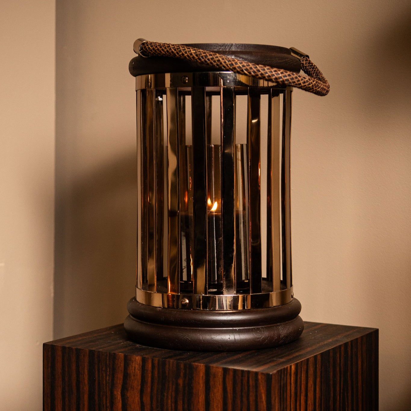 Sjorsh BrownGold Mango Wood St. Steel Lantern S PTMD - Lantaarn - PTMD - livinglovely.nl