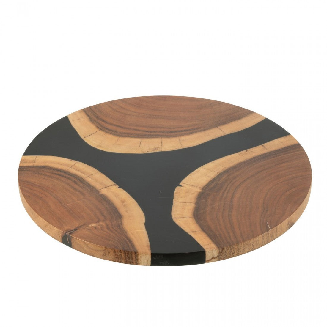 Snijplank Rond Acacia Hout/Epoxyhars Naturel/Zwart - Serveerplank - J-Line - livinglovely.nl