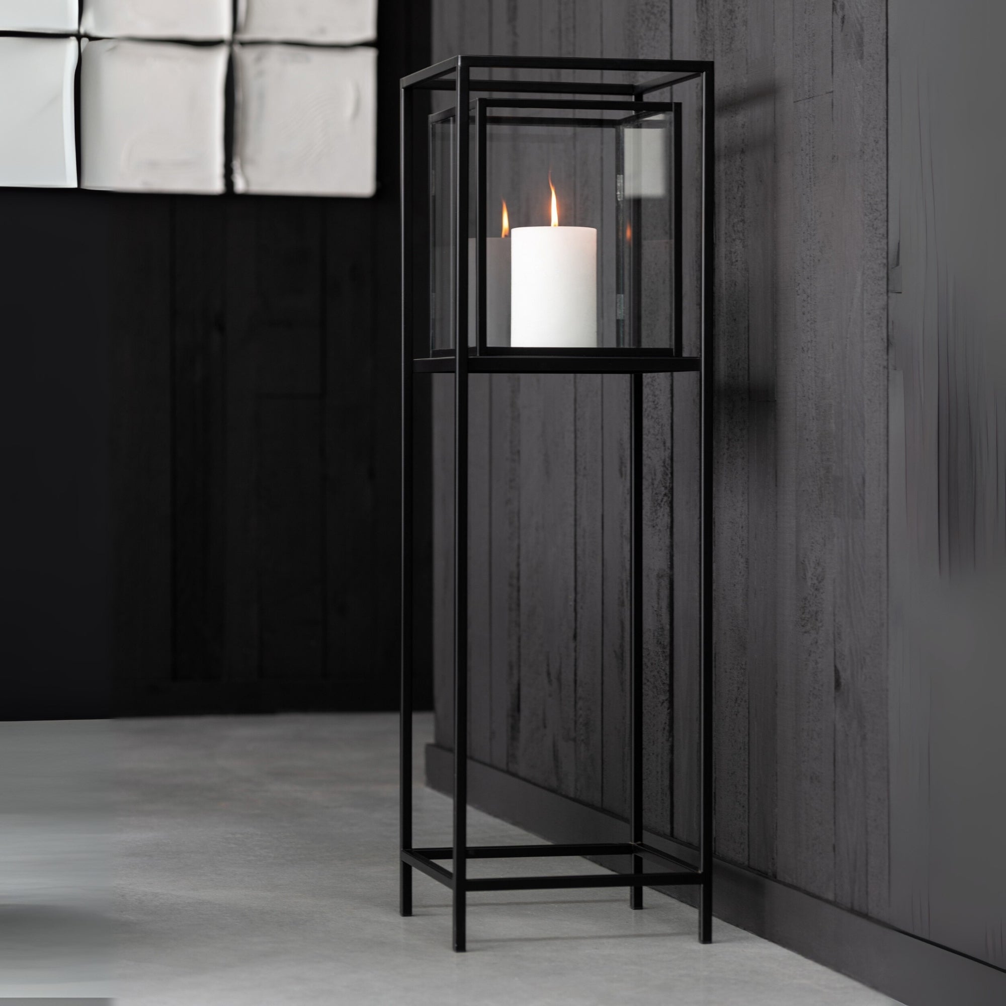 Staand Windlicht Hurricane Vierkant Zwart J-Line - Windlicht - J-Line - livinglovely.nl