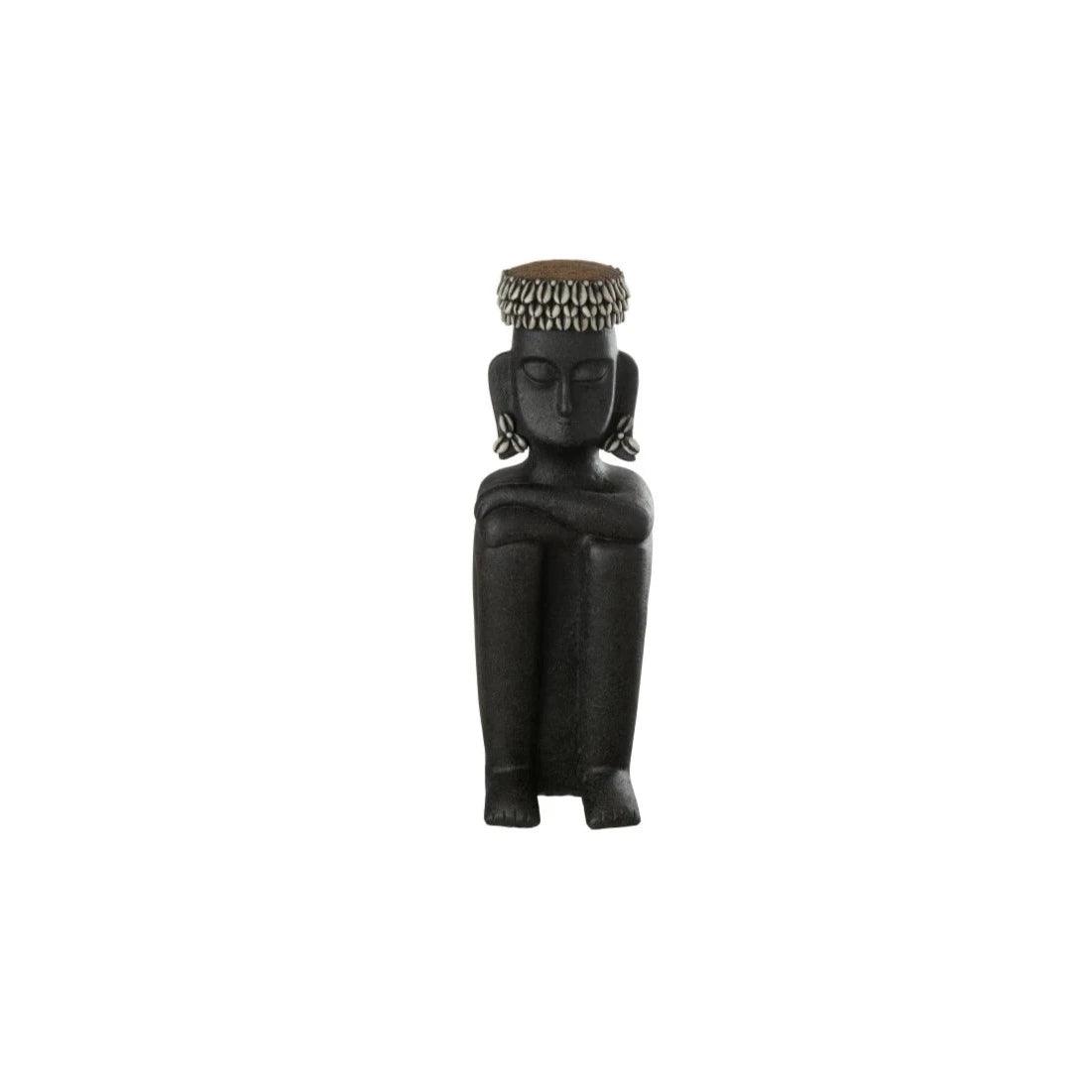 Standbeeld Zittend Etnisch Steen/Resine Zwart Small - Beeld - J-Line - livinglovely.nl