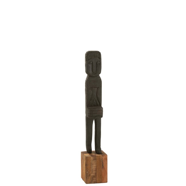 Statue Boro Gerecycleerd Hout Zwart/Naturel - Beeld - J-Line - livinglovely.nl