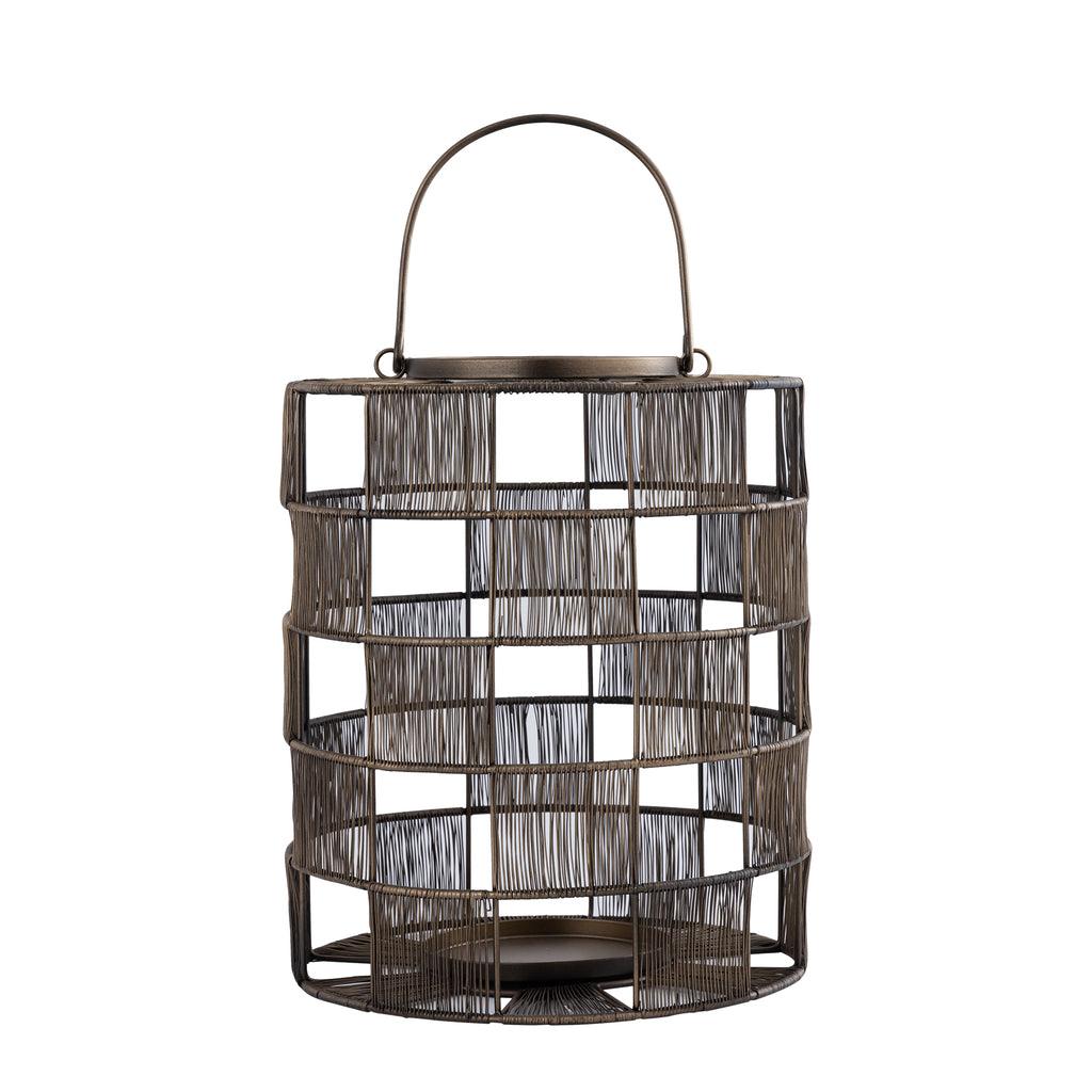 Stenn Brass iron round wired lantern squares L PTMD - Lantaarn - PTMD - livinglovely.nl