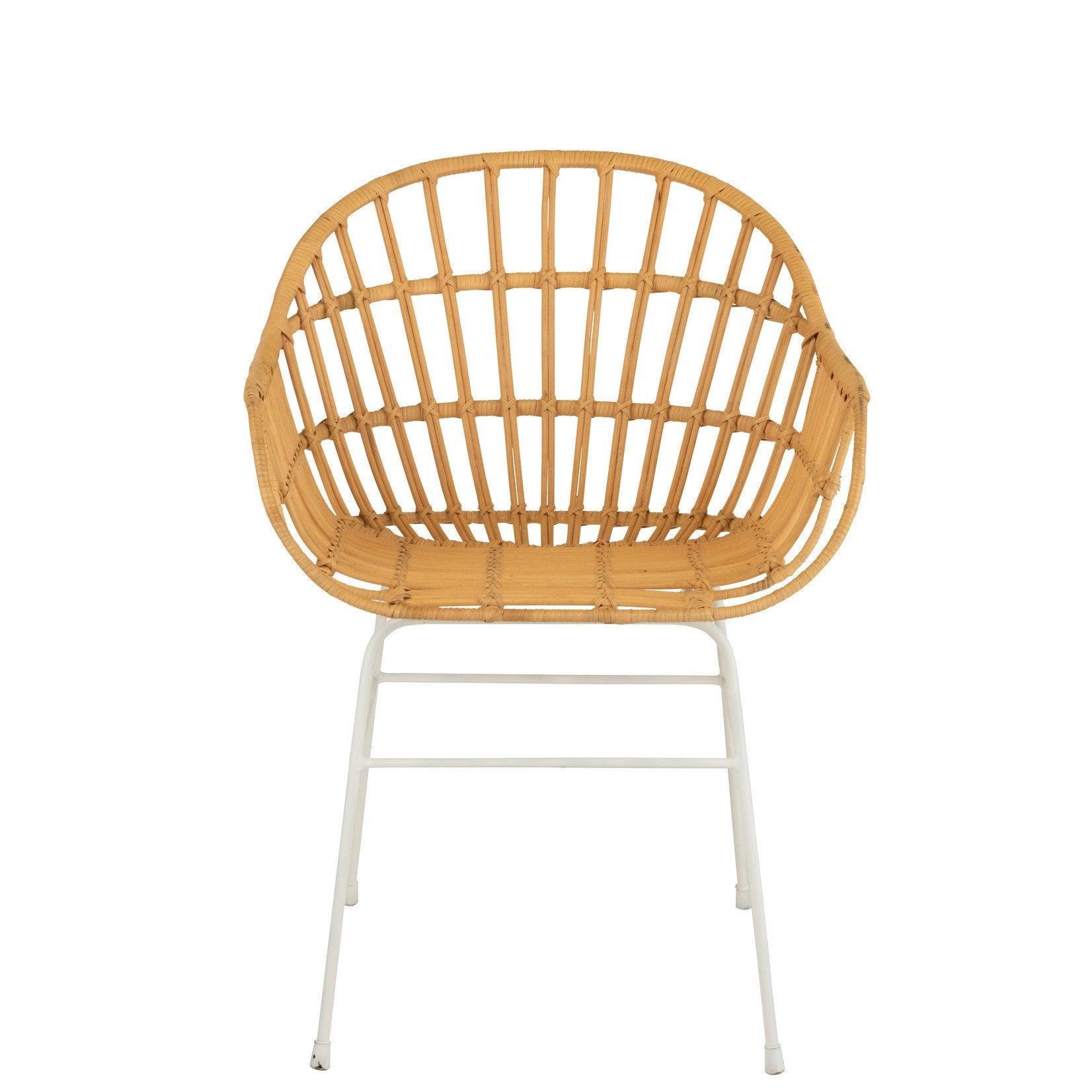 Stoel Keni Rotan/Metaal Naturel/Wit - Eetkamerstoel - J-Line - livinglovely.nl