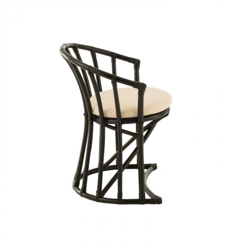 Stoel + Kussen Rotan/Textiel Zwart/Wit - Eetkamerstoel - J-Line - livinglovely.nl